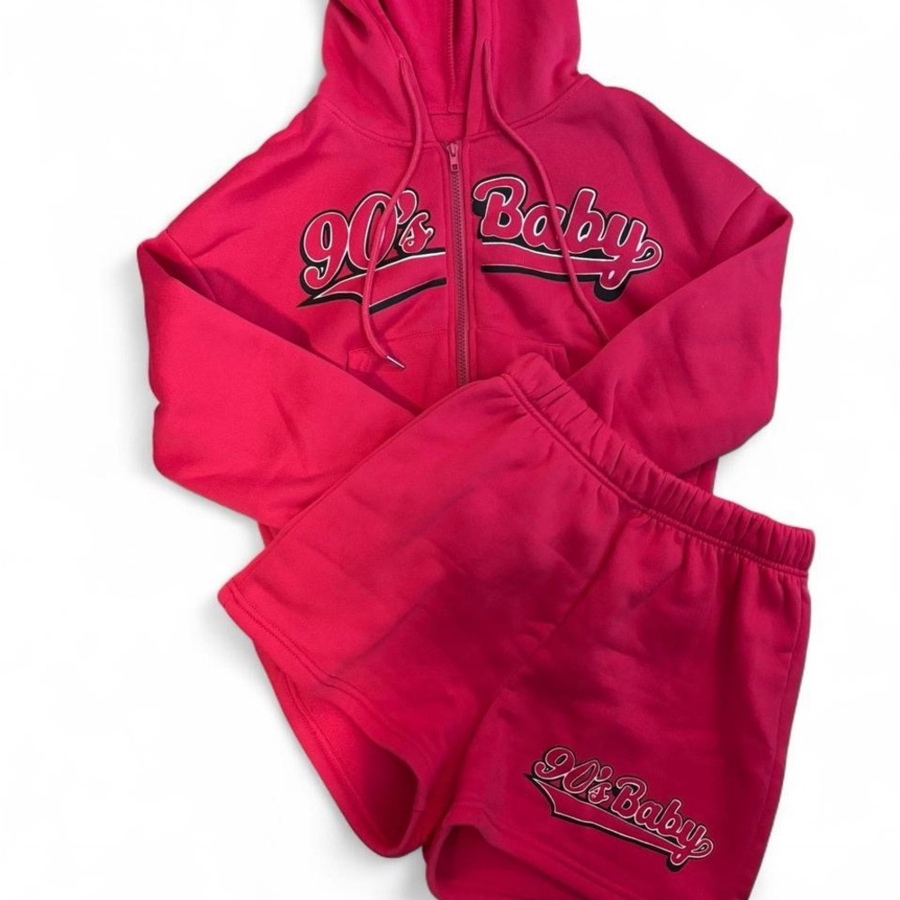 SHEIN Pink '90s Baby' Hoodie and Shorts Set